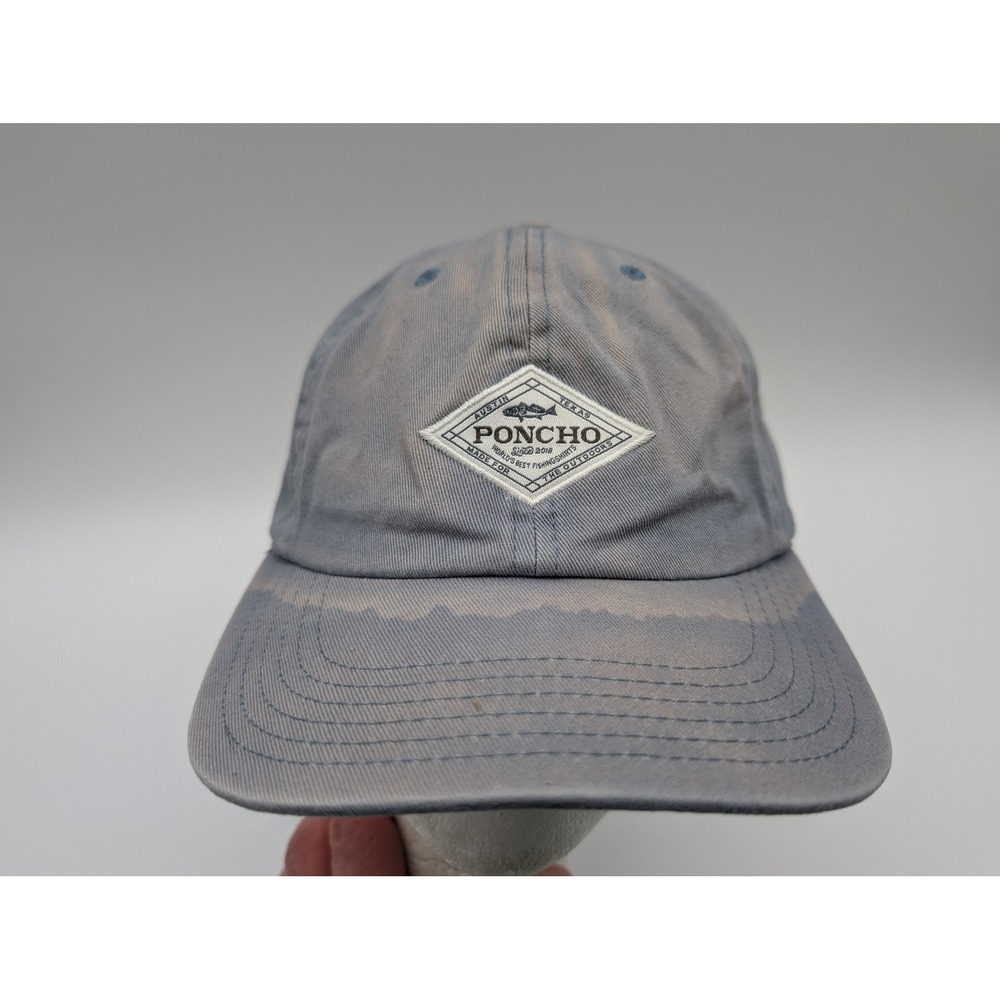 Poncho Outdoors Fishing Hat Slate Blue Sun Faded Adjustable Strapback Cap